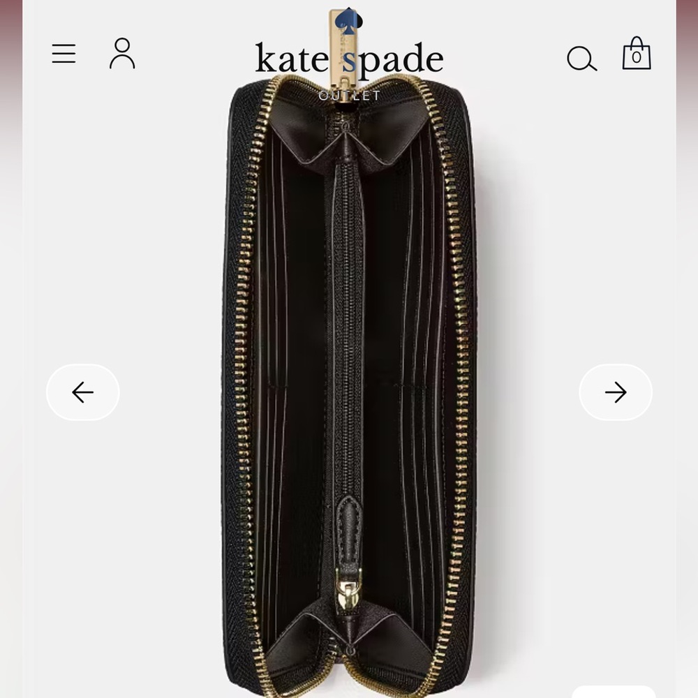 Kate Spade Black Gold Zip-Around Wallet cards wrap around coin purse - Picture 2 of 3